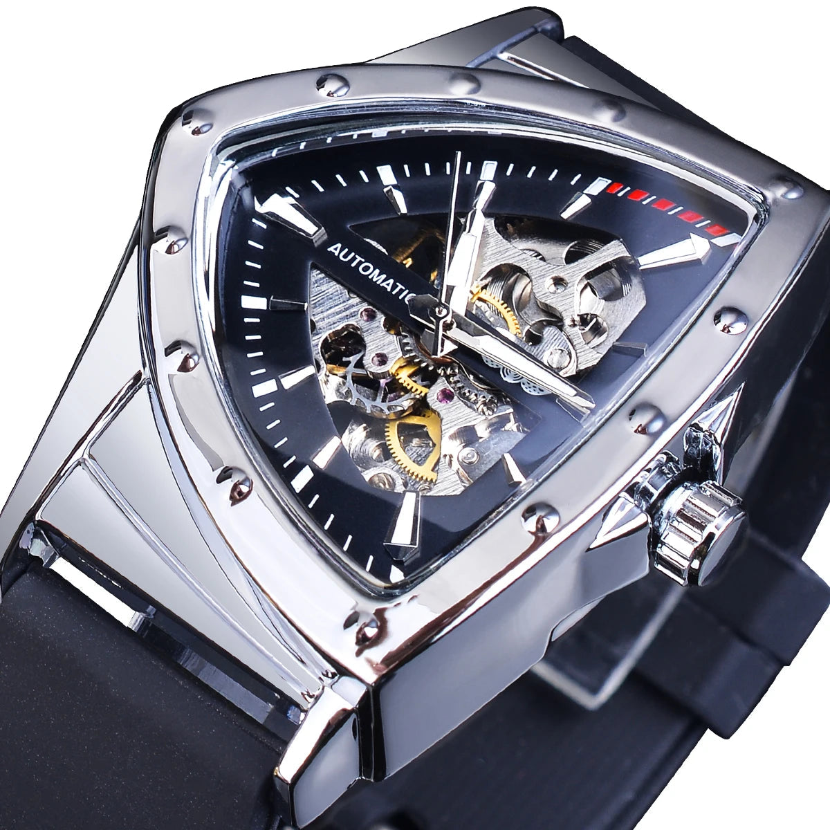 WINNER Sport Style Men's Watches Transparent Mechanical Watch Triangle Automatic Military Wristwatch With Luminous Pointers