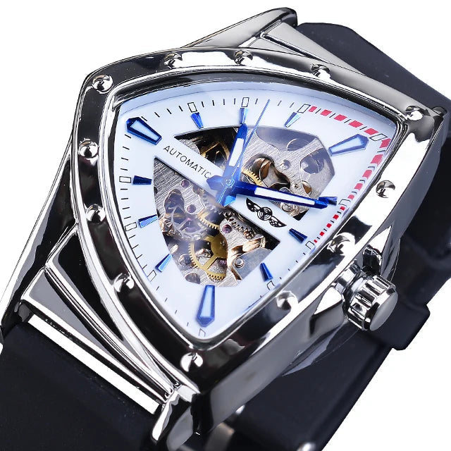 WINNER Sport Style Men's Watches Transparent Mechanical Watch Triangle Automatic Military Wristwatch With Luminous Pointers