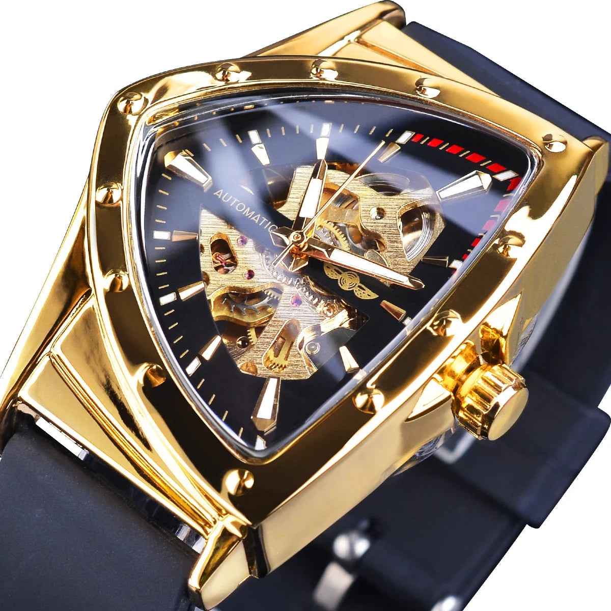 WINNER Sport Style Men's Watches Transparent Mechanical Watch Triangle Automatic Military Wristwatch With Luminous Pointers