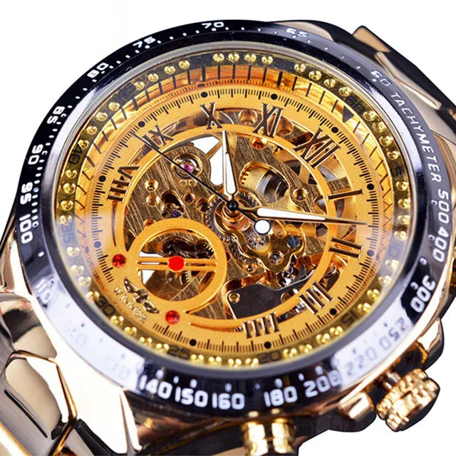 Winner Classic Series Men's Skeleton Man Wrist Watch Golden Movement Steel Mechanical Top Brand Luxury Fashion Automatic Watches