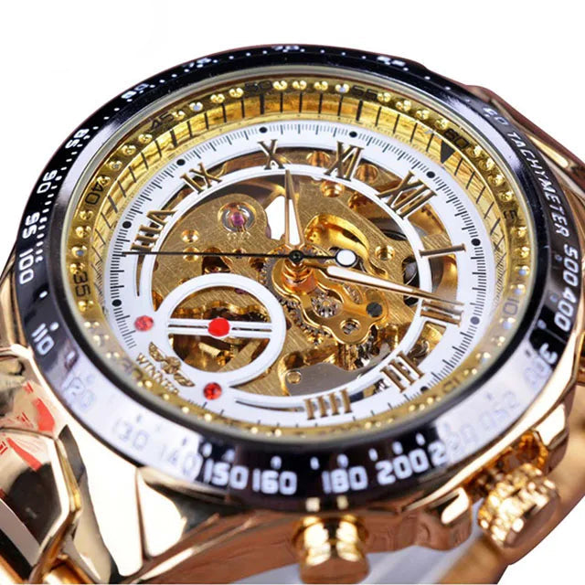 Winner Classic Series Men's Skeleton Man Wrist Watch Golden Movement Steel Mechanical Top Brand Luxury Fashion Automatic Watches