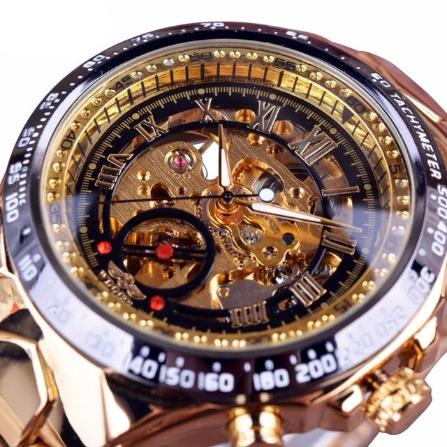 Winner Classic Series Men's Skeleton Man Wrist Watch Golden Movement Steel Mechanical Top Brand Luxury Fashion Automatic Watches