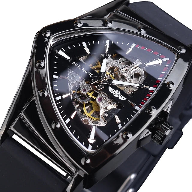 WINNER Sport Style Men's Watches Transparent Mechanical Watch Triangle Automatic Military Wristwatch With Luminous Pointers