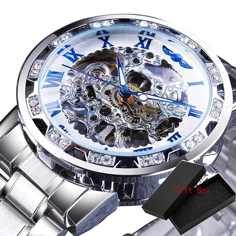 Winner Transparent Fashion Diamond Luminous Gear Movement Royal Design Men Top Brand Luxury Male Mechanical Skeleton Wrist Watch