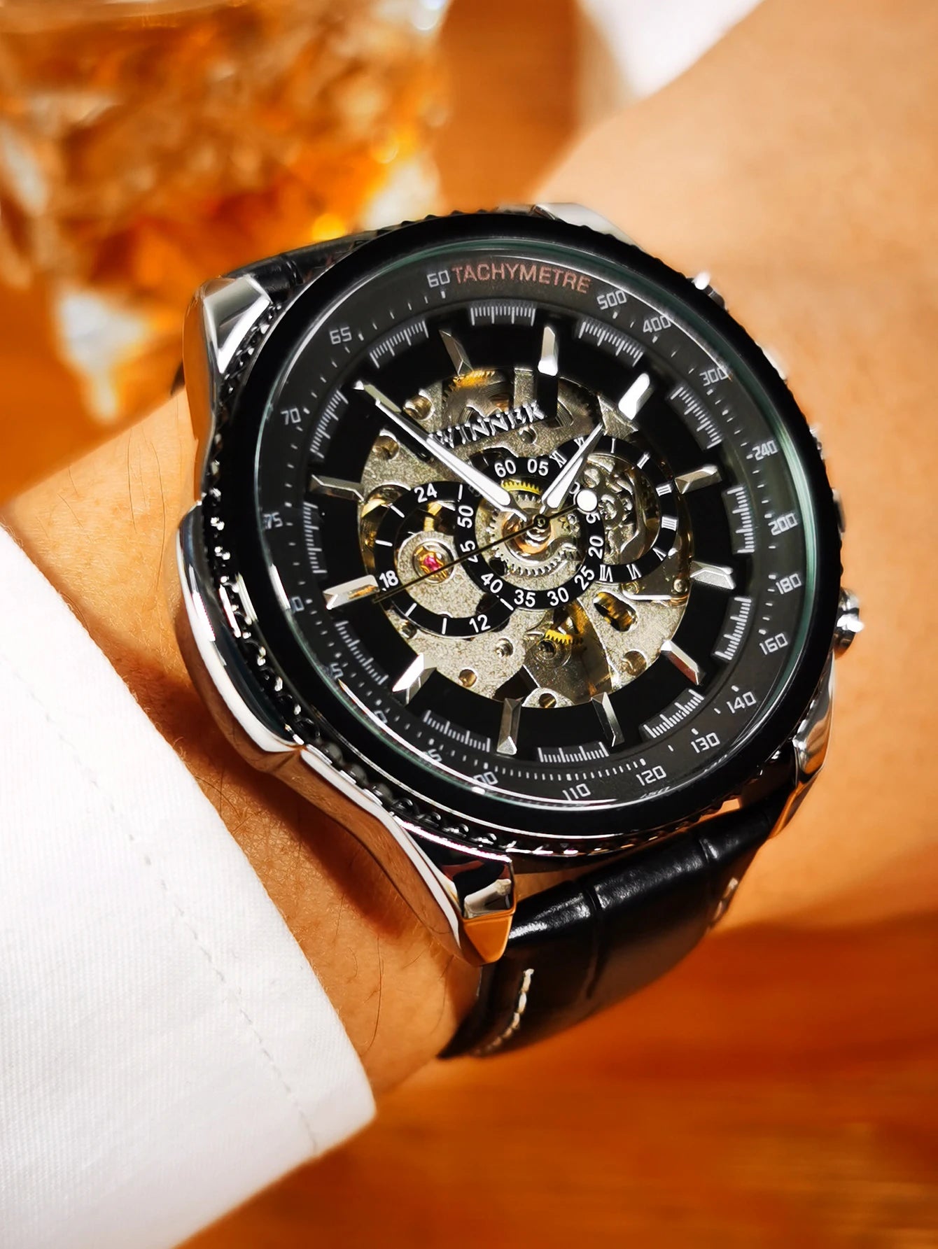 WINNER Military Skeleton Automatic Watch for Men Luminous Pointers Sport Steampunk Mechanical Watches Luxury Brand Leather Strap