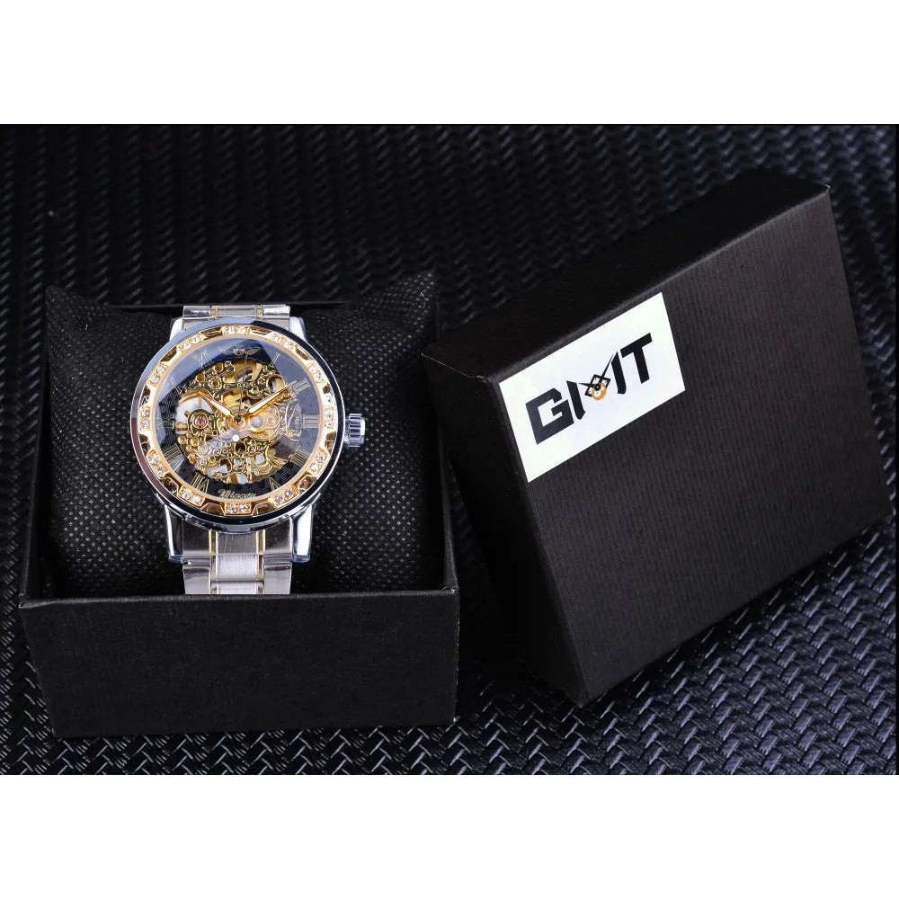 Winner Transparent Fashion Diamond Luminous Gear Movement Royal Design Men Top Brand Luxury Male Mechanical Skeleton Wrist Watch