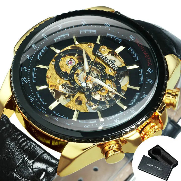 WINNER Military Skeleton Automatic Watch for Men Luminous Pointers Sport Steampunk Mechanical Watches Luxury Brand Leather Strap