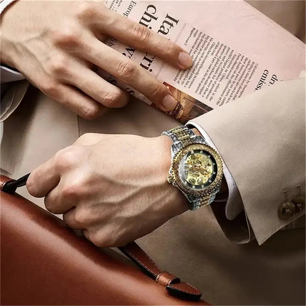 FORSINING 378 Automatic Wristwatch Waterproof Stainless Steel Classic Diamond Mechanical Watch Luxury Men's Clock Vintage Reloj