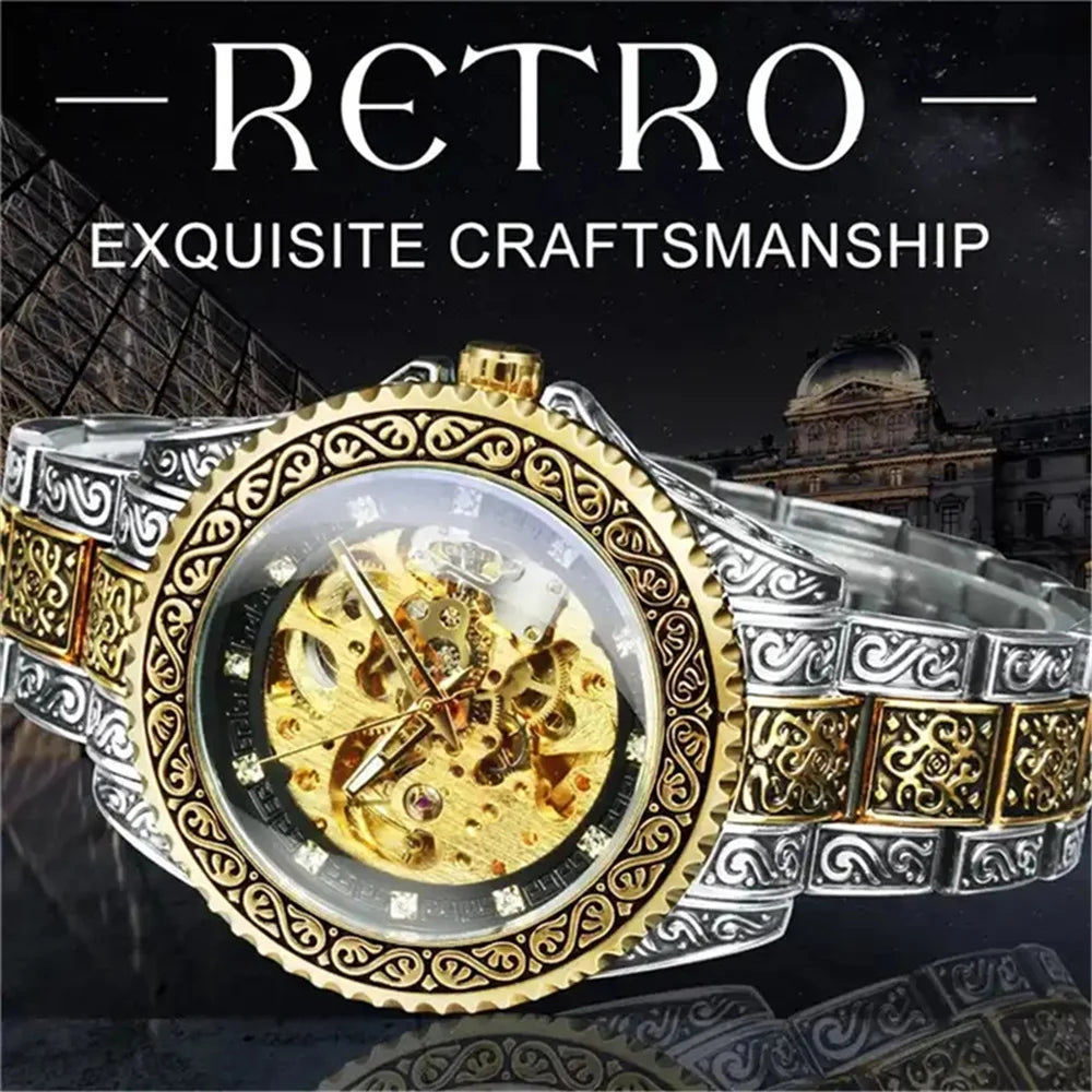 FORSINING 378 Automatic Wristwatch Waterproof Stainless Steel Classic Diamond Mechanical Watch Luxury Men's Clock Vintage Reloj