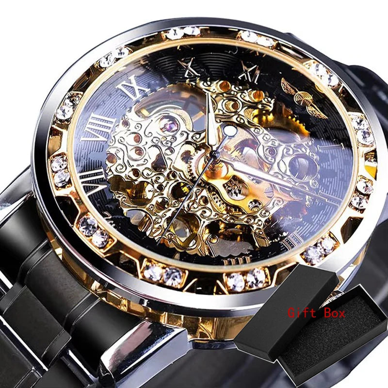 Winner Transparent Fashion Diamond Luminous Gear Movement Royal Design Men Top Brand Luxury Male Mechanical Skeleton Wrist Watch