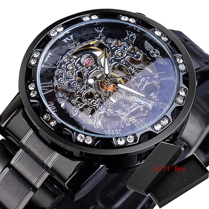 Winner Transparent Fashion Diamond Luminous Gear Movement Royal Design Men Top Brand Luxury Male Mechanical Skeleton Wrist Watch