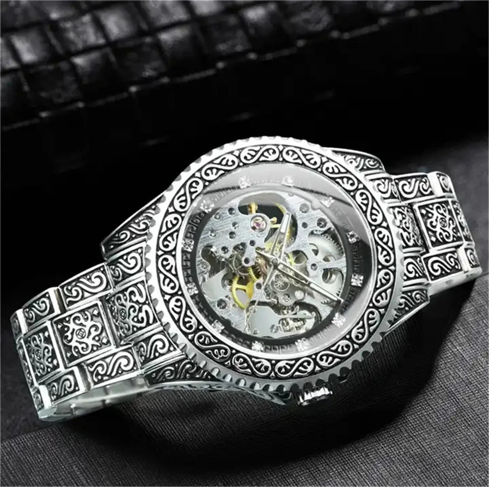 FORSINING 378 Automatic Wristwatch Waterproof Stainless Steel Classic Diamond Mechanical Watch Luxury Men's Clock Vintage Reloj