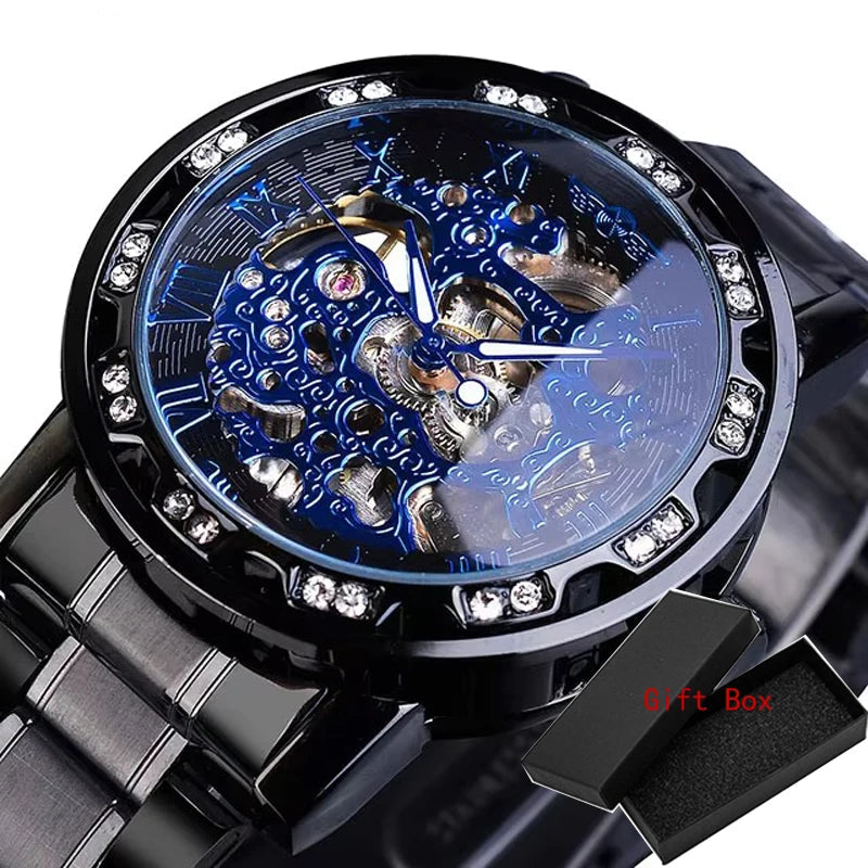 Winner Transparent Fashion Diamond Luminous Gear Movement Royal Design Men Top Brand Luxury Male Mechanical Skeleton Wrist Watch