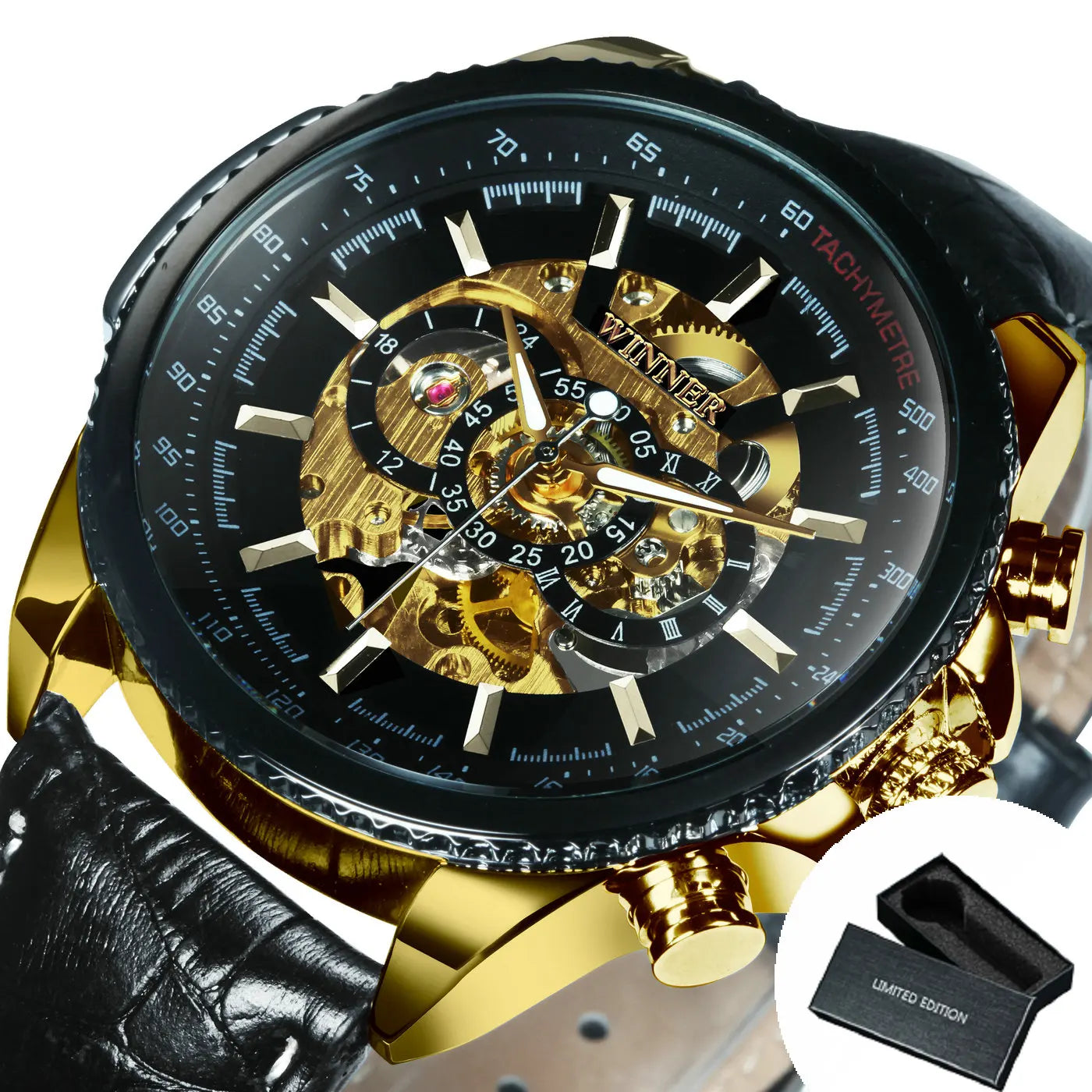 WINNER Military Skeleton Automatic Watch for Men Top Brand Luxury Sports Mechanical Watches Casual Leather Strap Luminous Hands