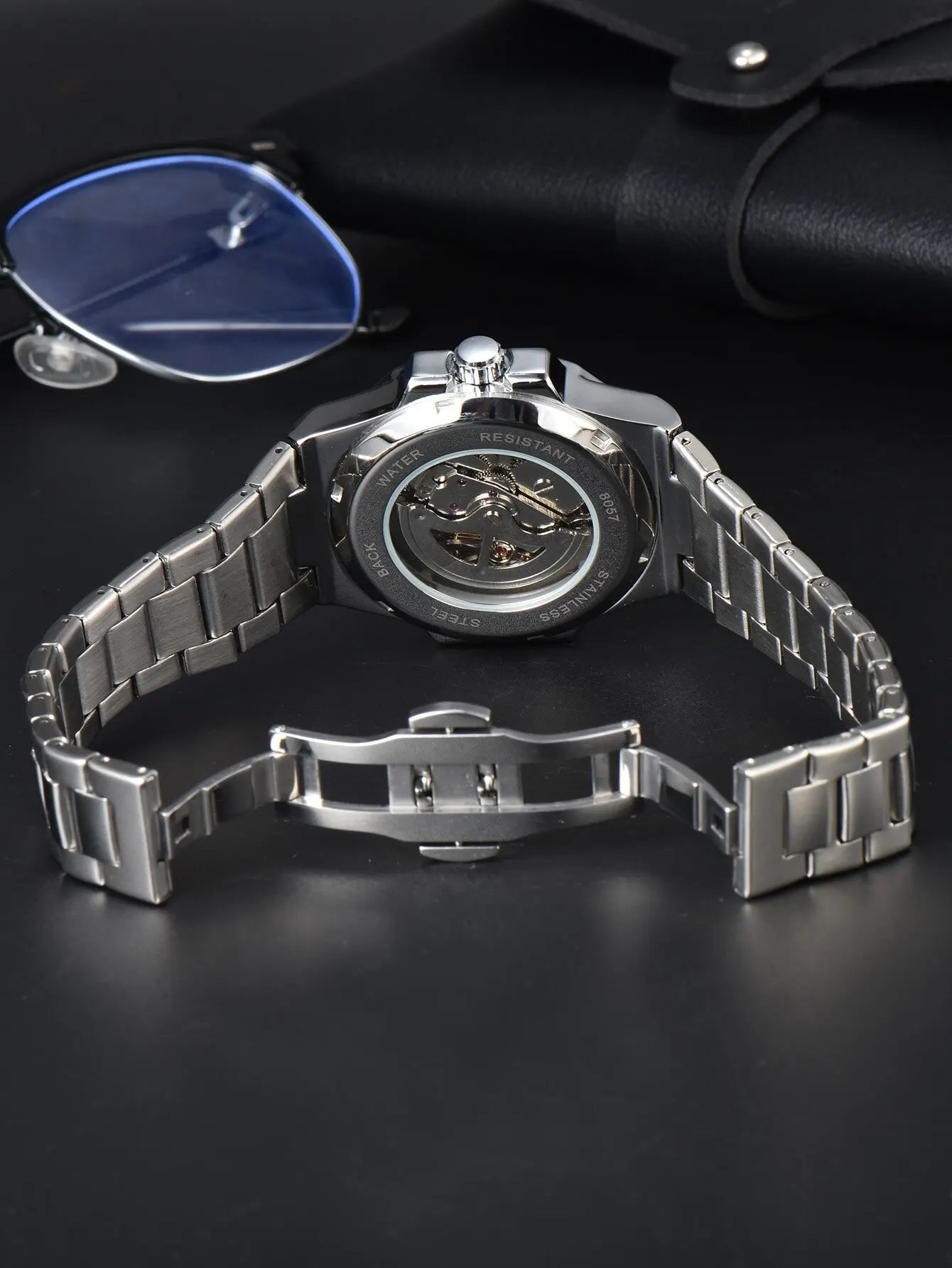 LONGLUX automatic man watch  luxury mechanical wristwatches stainless steel skeleton waterproof  mens watch men gift